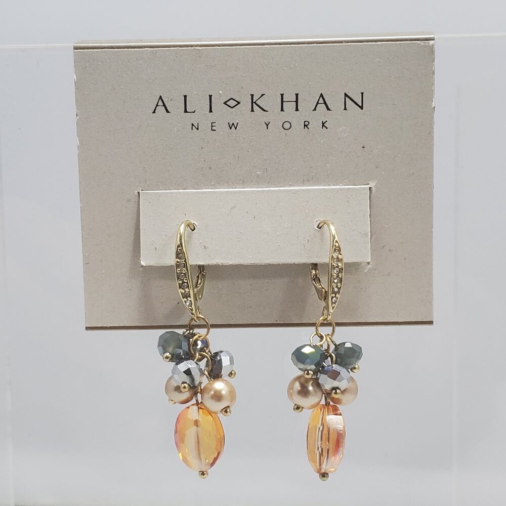 Ali Khan gold tone with amber-toned bead crystal dangle earring